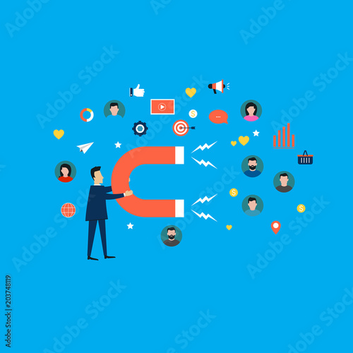 Target market concept, attracting customers, customer retention, social campaign flat vector illustration design for web banners and apps