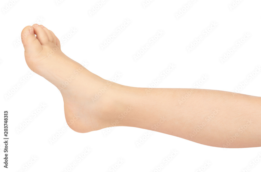 Cute kid leg, fast growing foot, isolated on white background Cute kid leg, fast growing foot, isolated on white background