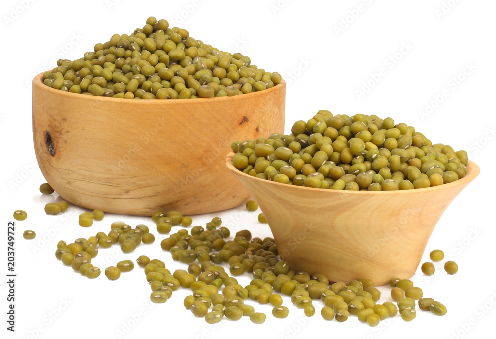 grain of mung bean in cup isolated on white background