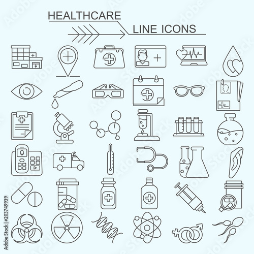 Set healthcare vector line icons, editable stroke
