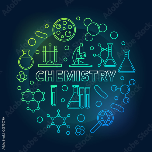 Chemistry vector round colored concept outline illustration