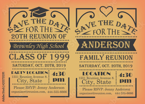 Set of reunion designs for school and family reunion