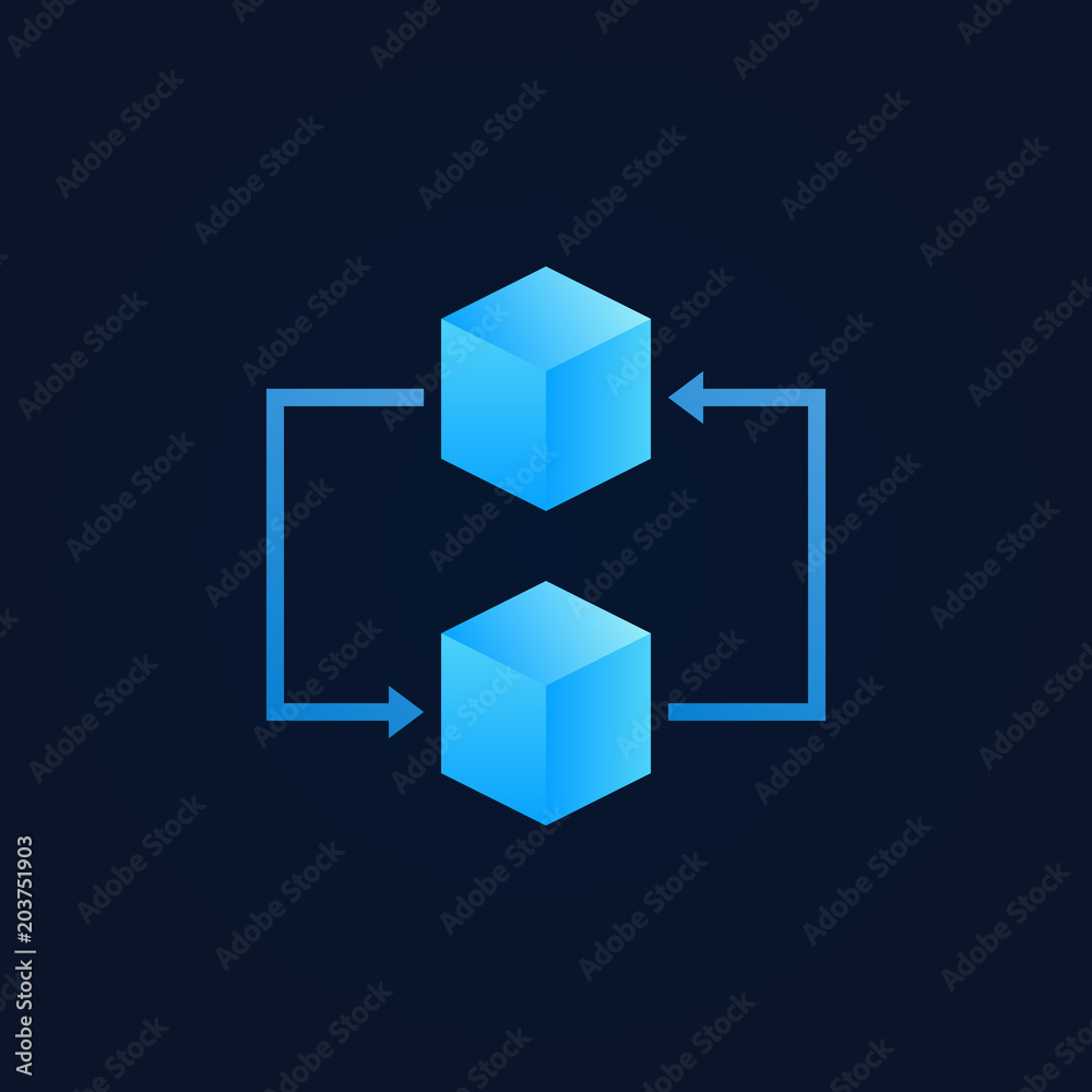 Concept blockchain icon - vector two blue cubes sign Concept blockchain icon - vector two blue cubes sign
