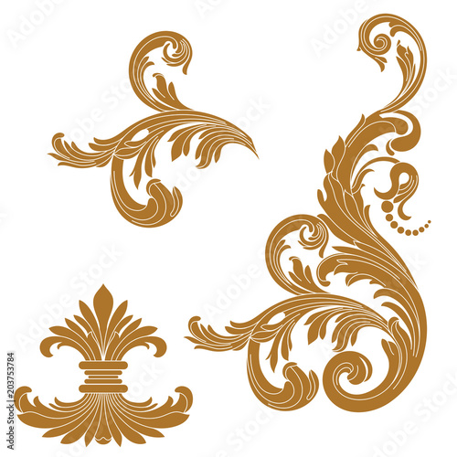 Golden vintage baroque ornament, corner. Retro pattern antique style acanthus. Decorative design element filigree calligraphy vector. - stock vector