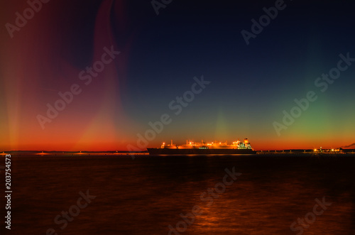 LNG TANKER - Night over the sea gas terminal