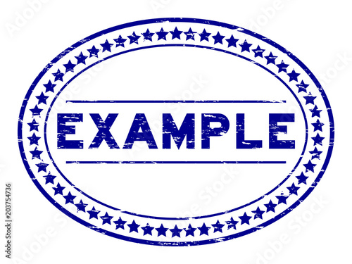 Grunge blue example oval rubber seal stamp on white background