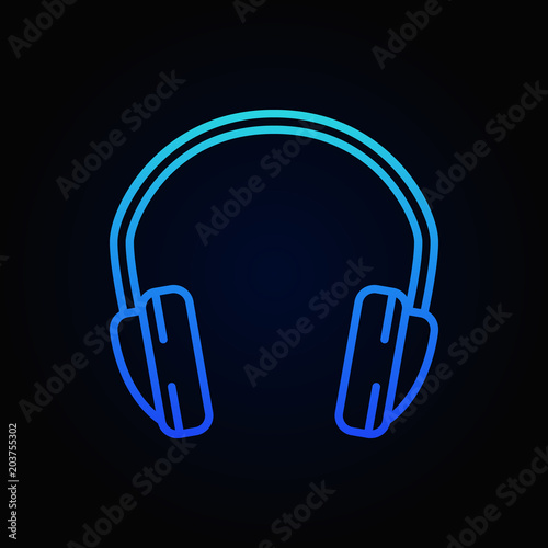 Headphone blue isolated vector outline icon or symbol