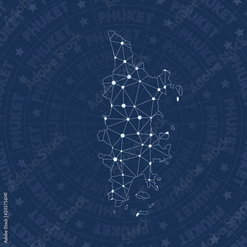 Phuket network, constellation style island map. Favorable space style, modern design. Phuket network map for infographics or presentation.