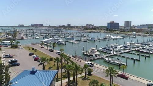 Aerial view of yahts off the coast of Corpus Chriti beach area. 
