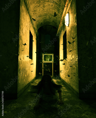 3d rendering of a ghost woman in haunted house © Joelee Creative
