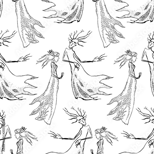 Seamless background of magical creatures