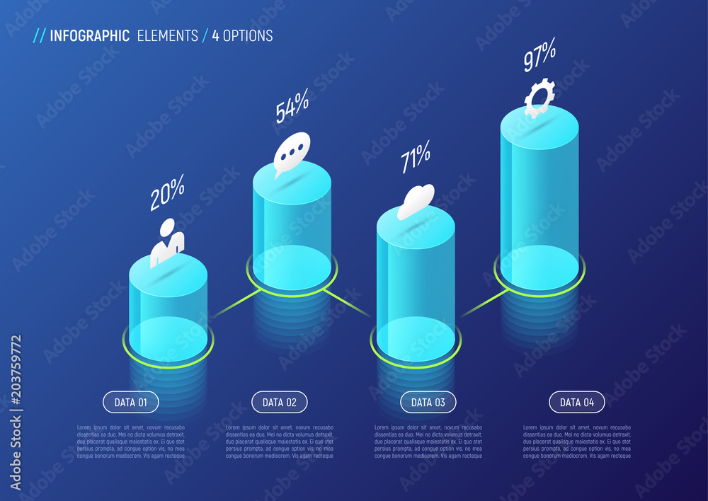 Modern isometric infographic design, chart, template, concept wi Modern isometric infographic design, chart, template, concept wi