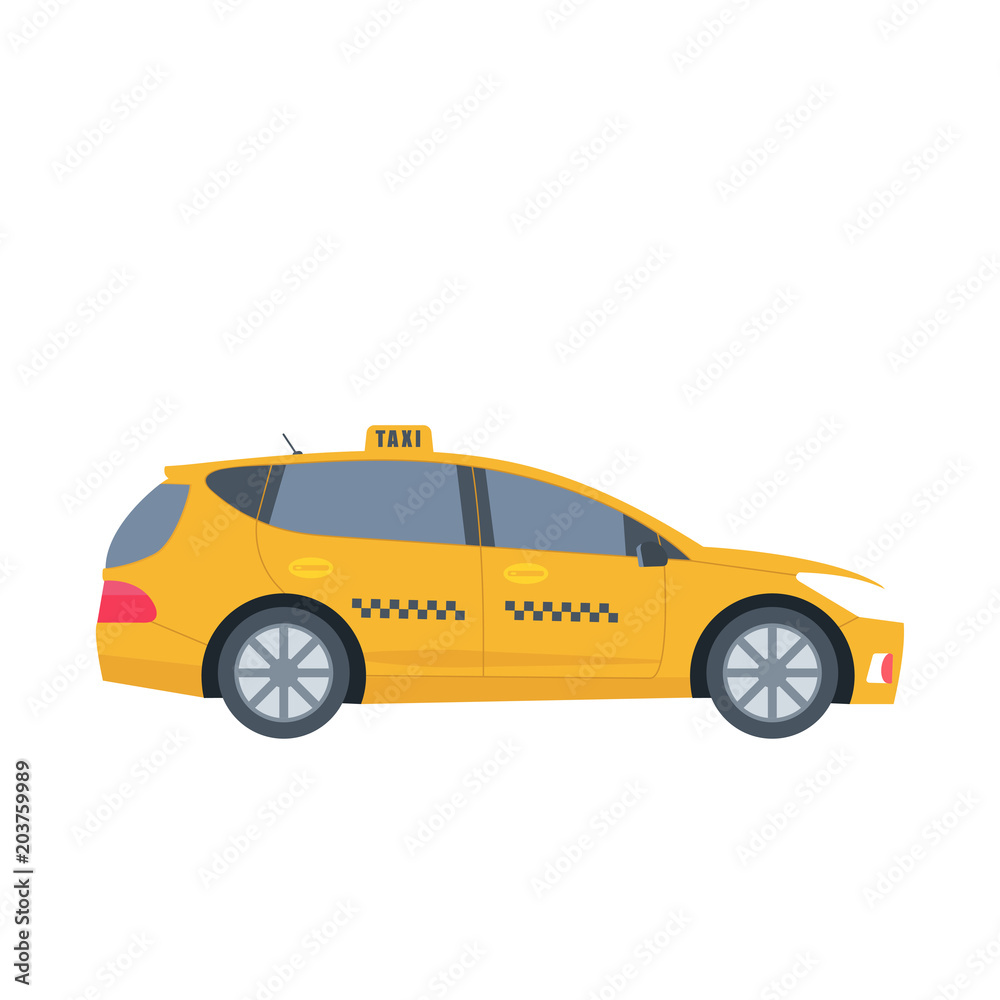 Poster with the machine yellow cab. Public taxi service concept