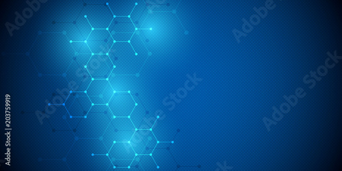 Molecular structure background. Abstract background with molecule DNA. Geometric shape with hexagons.