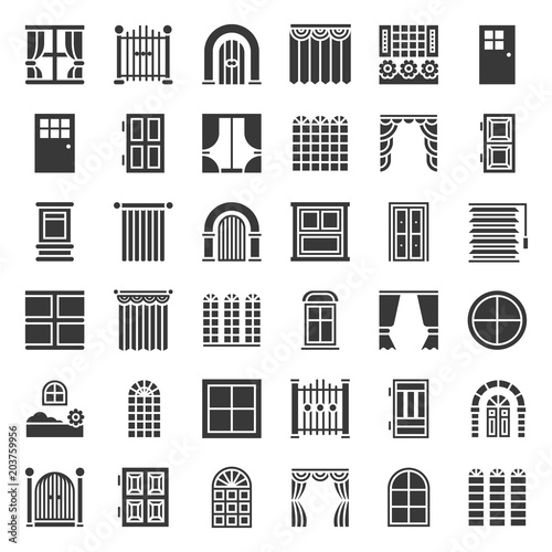 Modern and vintage Door and window icon set, solid style