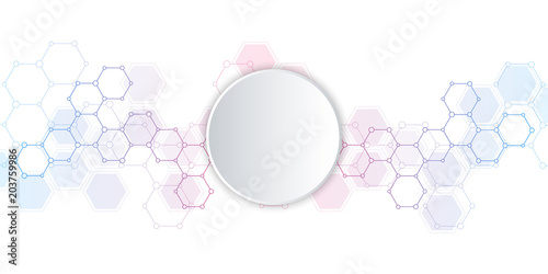 Medical background or science vector design. Molecular structure and chemical compounds. Geometric and polygonal abstract background.