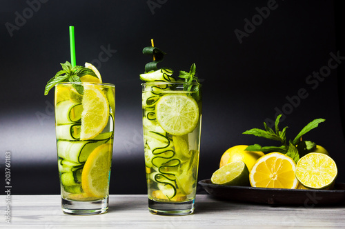 Water with cucumber mint and lemon