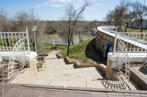 Descent to the embankment of the Ural River from the Elizabethan gate. The picture was taken in Russia, in the city of Orenburg photo