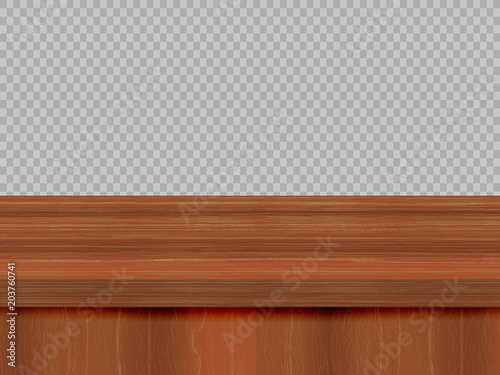 Wood table top on isolated background.Shelf;blackboard;wooden stand.Vector illustration.
