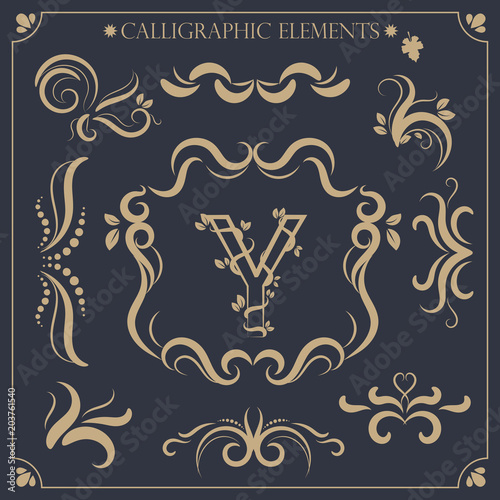 set of calligraphic design elements and page decorations