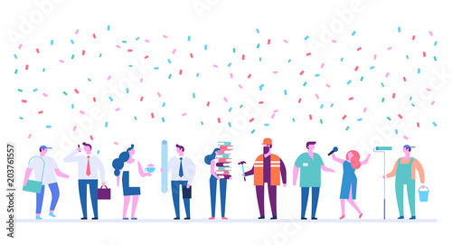 Labor Day. Poster with people of different occupations . Flat vector ilustration.