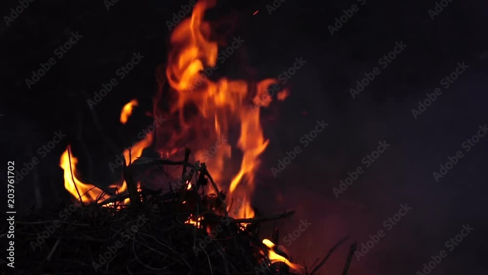 burning fire in the night. Slow motion burning fire in the night. Slow motion
