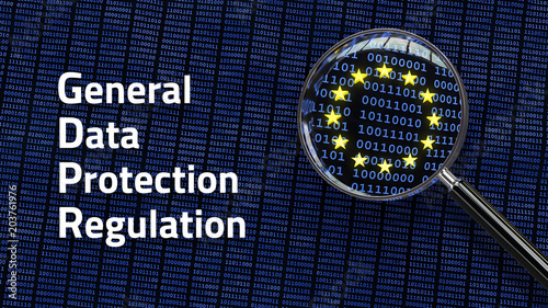 General Data Protection Regulation GDPR words - Looking at data through magnifying glass photo