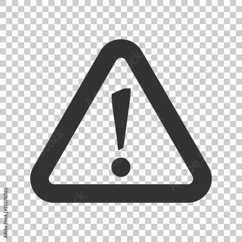 Danger sign vector icon. Attention caution illustration. Business concept simple flat pictogram on isolated transparent background.