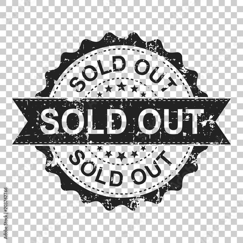 Sold out scratch grunge rubber stamp. Vector illustration on isolated transparent background. Business concept sold stamp pictogram.