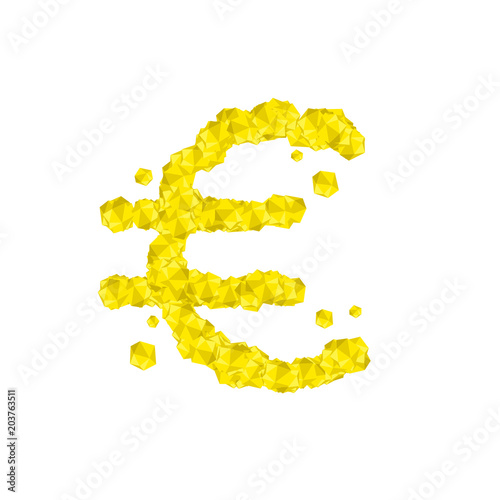 Alphabet Crystal diamond 3D virtual set Currency EUR (European Euro) symbol illustration Gemstone concept design yellow color, isolated on white background, vector eps 10