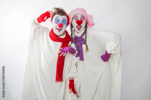 mime girl and mime boy show surprise. Human emotions