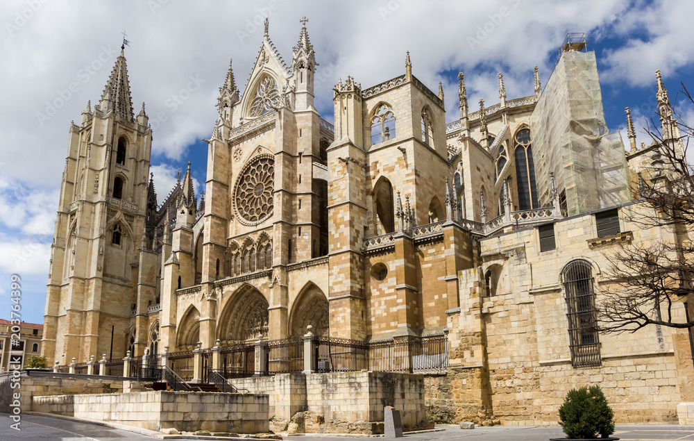 Cathedral in the historic center of Leon, Spain
