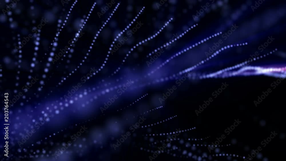moving blue particles on a black background. computer graphics moving blue particles on a black background. computer graphics