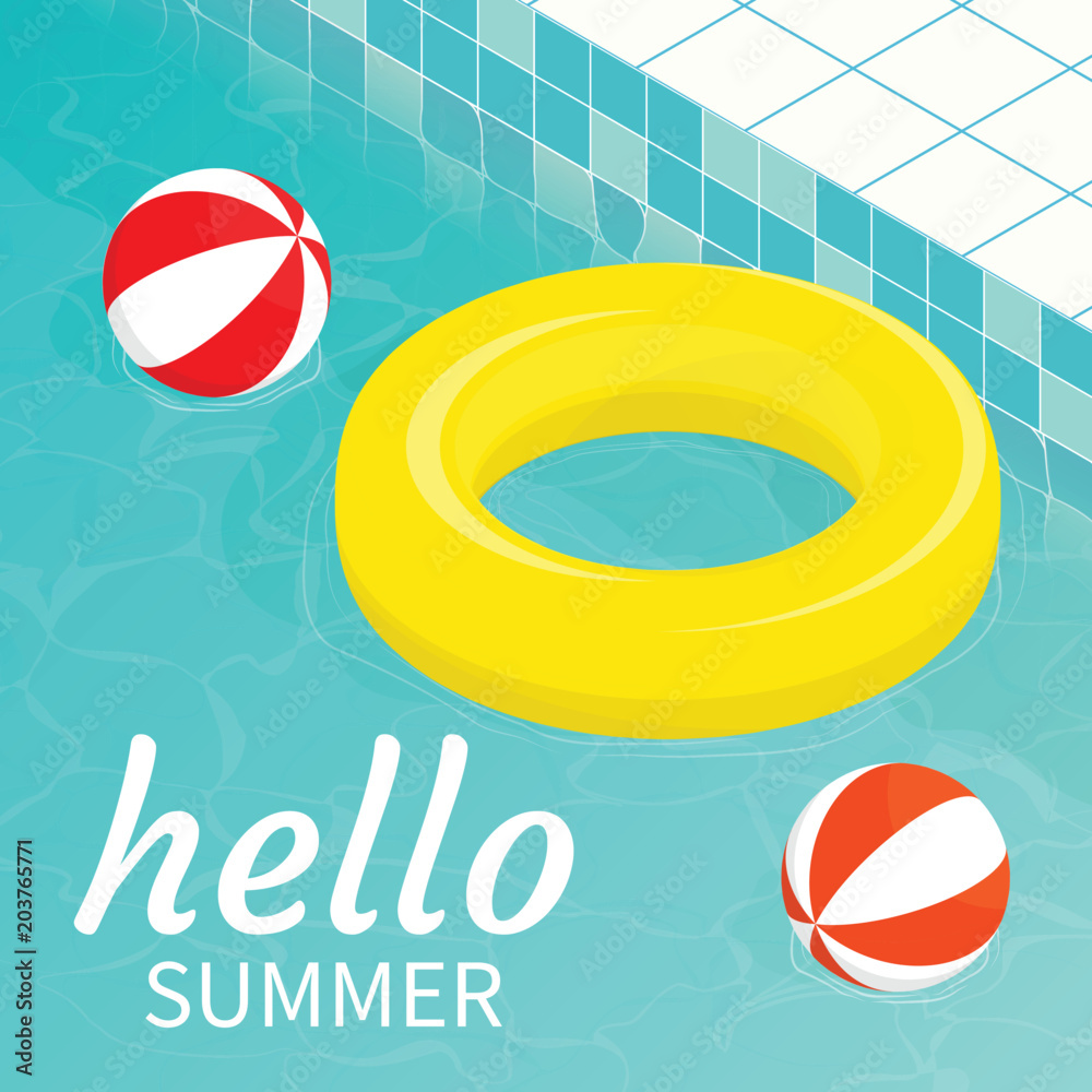 hello summer isometric pool float Beach ball vector
