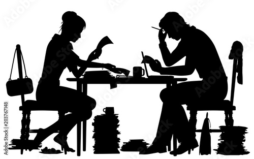 Doing paperwork silhouette