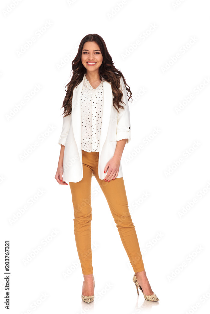 happy businesswoman standing on white background happy businesswoman standing on white background