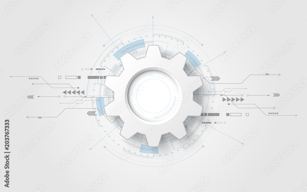 3d white paper gear wheel Grey white Abstract technology background with various technology elements 3d white paper gear wheel Grey white Abstract technology background with various technology elements