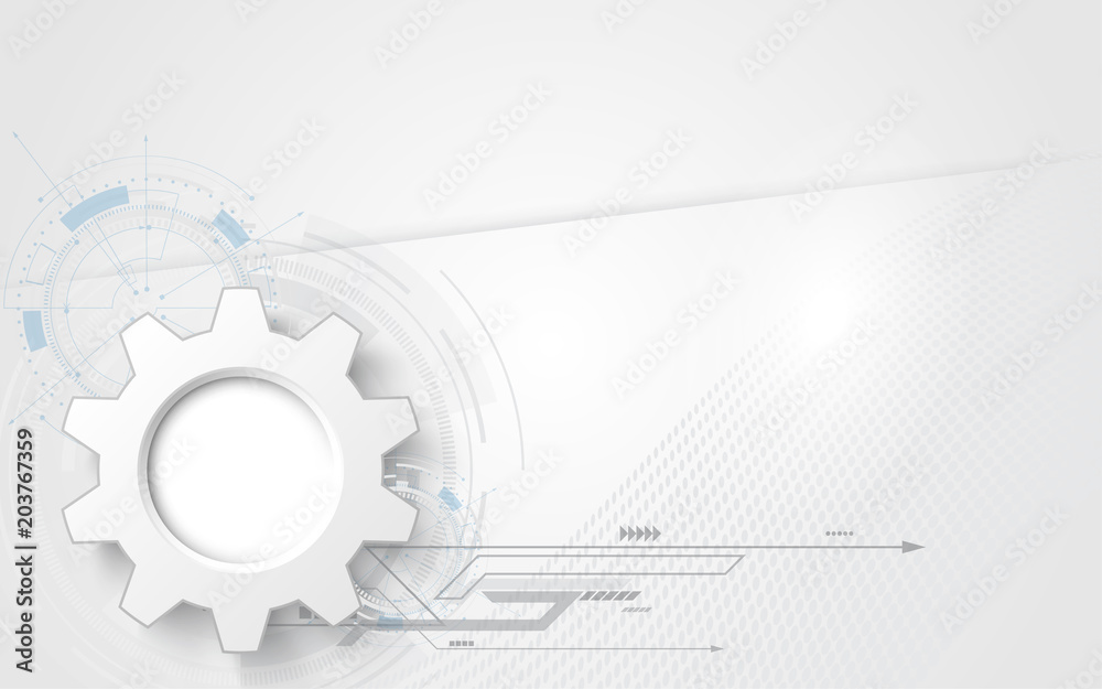 3d white paper gear wheel Grey white Abstract technology background with various technology elements