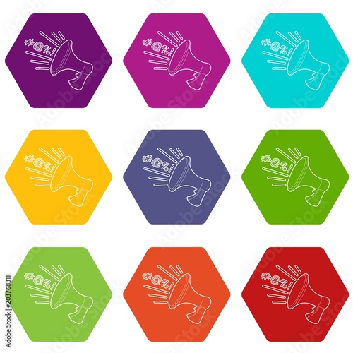 Loudspeaker icons 9 set coloful isolated on white for web