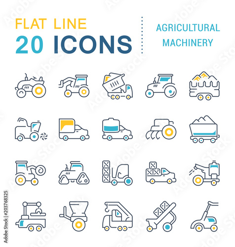 Fototapeta Naklejka Na Ścianę i Meble -  Set Vector Line Icons Agricultural Machinery.