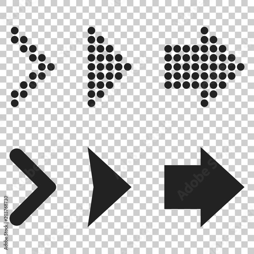 Set arrows icon. Vector illustration on isolated transparent background. Business concept arrow dotted and flat pictogram.