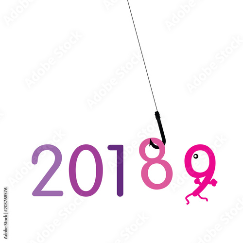 year 2018 on hook illustration