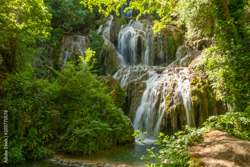 beautiful krushuna travertine waterfalls, northeast bulgarian, maarata reservation park near lovech