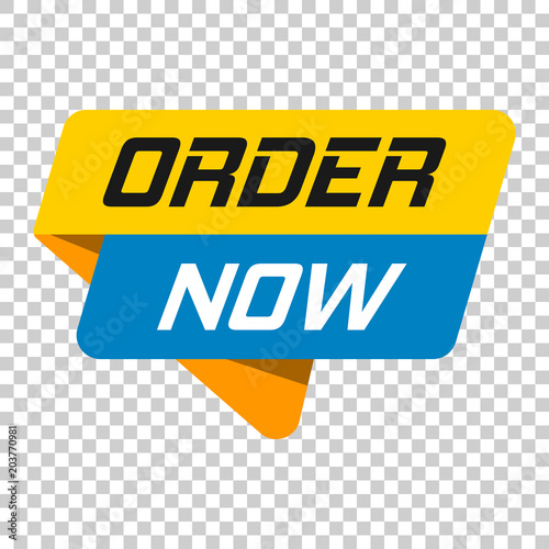 Order now banner badge icon. Vector illustration on isolated transparent background. Business concept order now pictogram.