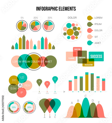 Eco Hipster Green Infographic Vector Statistic Graphic Chart Set. Circular Bar, Pie Chart, Diagram Business Template, Education, Label. Annual Concept, Communication Data Develoment Inforgaphics.