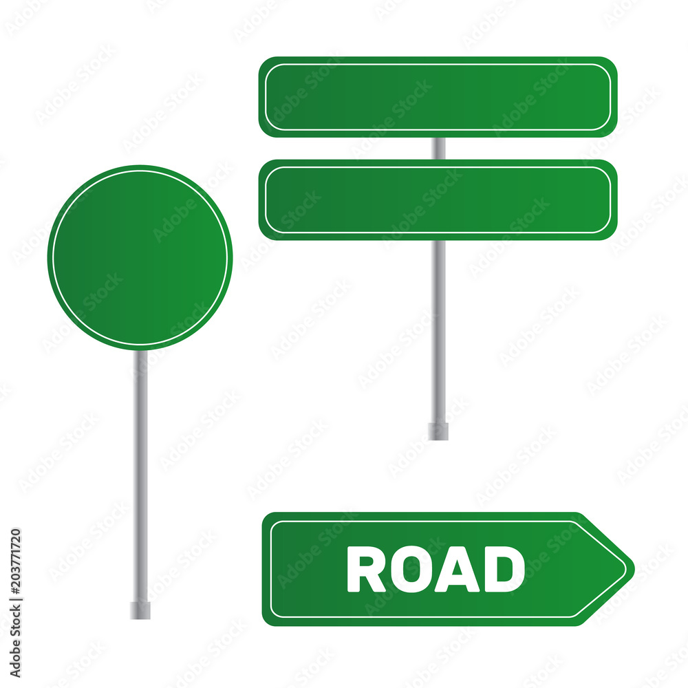 Road green traffic sign. Board sign traffic. Highway or street city sign vector Road green traffic sign. Board sign traffic. Highway or street city sign vector