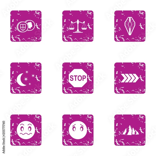 Night journey icons set. Grunge set of 9 night journey vector icons for web isolated on white background
