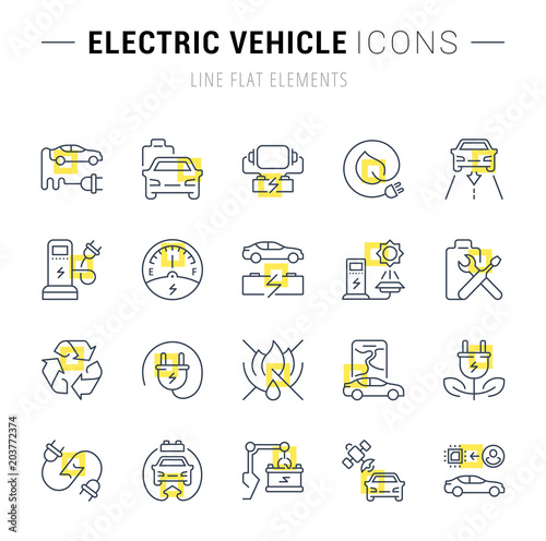 Set Vector Line Icons of Electric Vehicle.