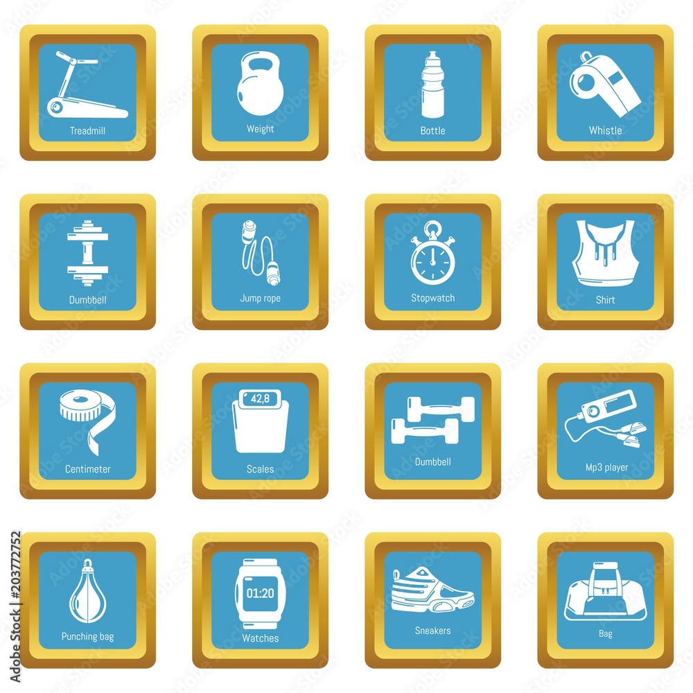 Gym sport icons set vector sapphirine square isolated on white background Gym sport icons set vector sapphirine square isolated on white background