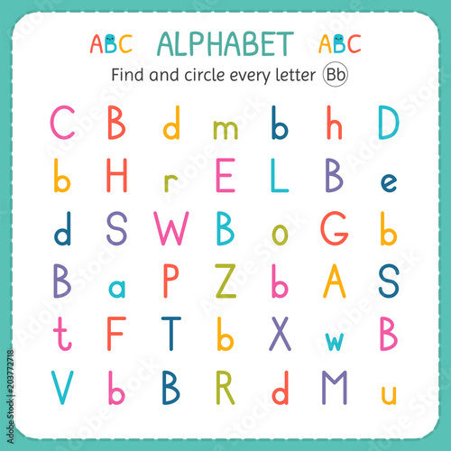 Find and circle every letter B. Worksheet for kindergarten and preschool. Exercises for children